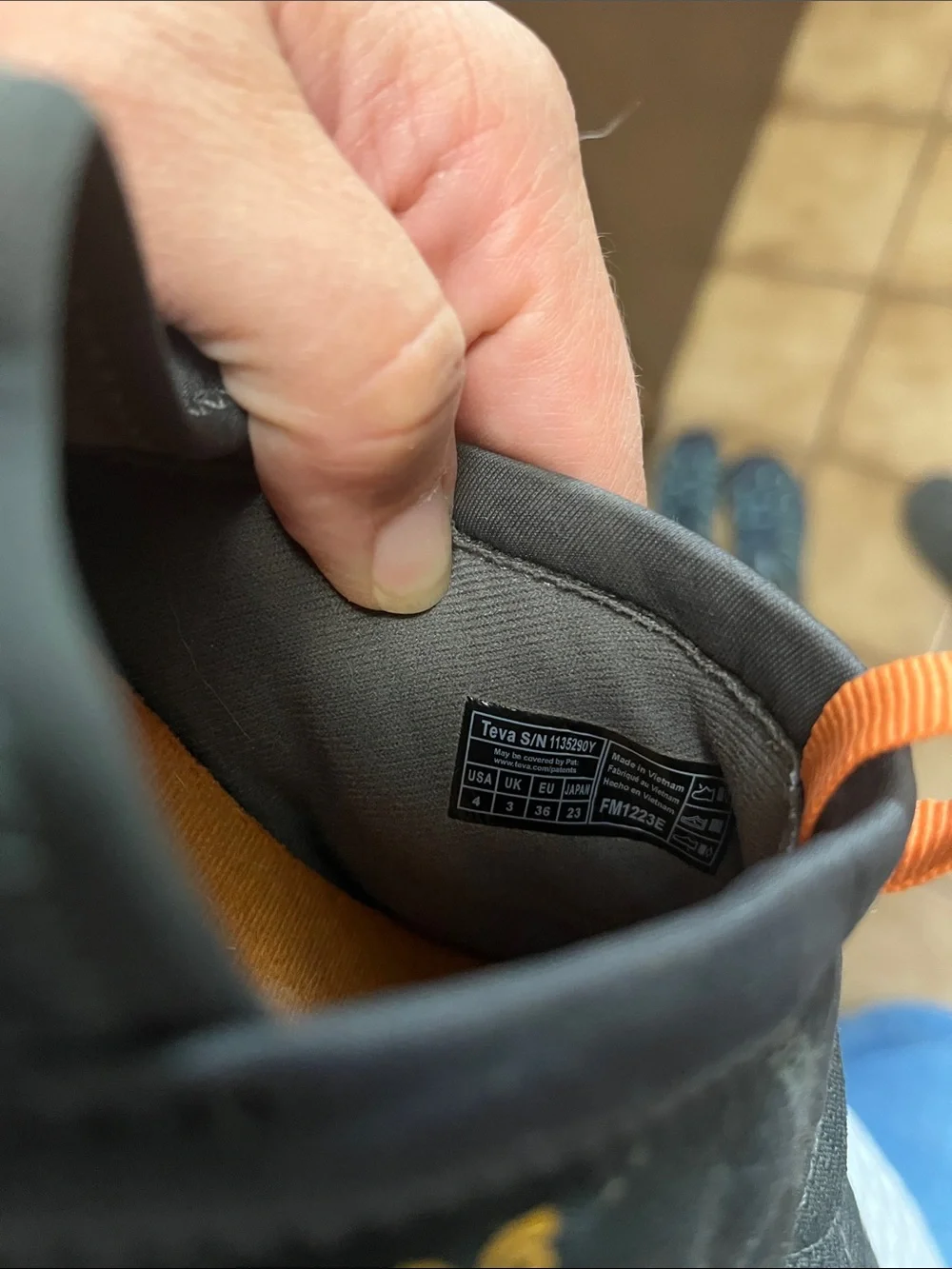 Kids Teva Quilted Slip-On outdoor shoes in charcoal with Orange Pull Tabs
